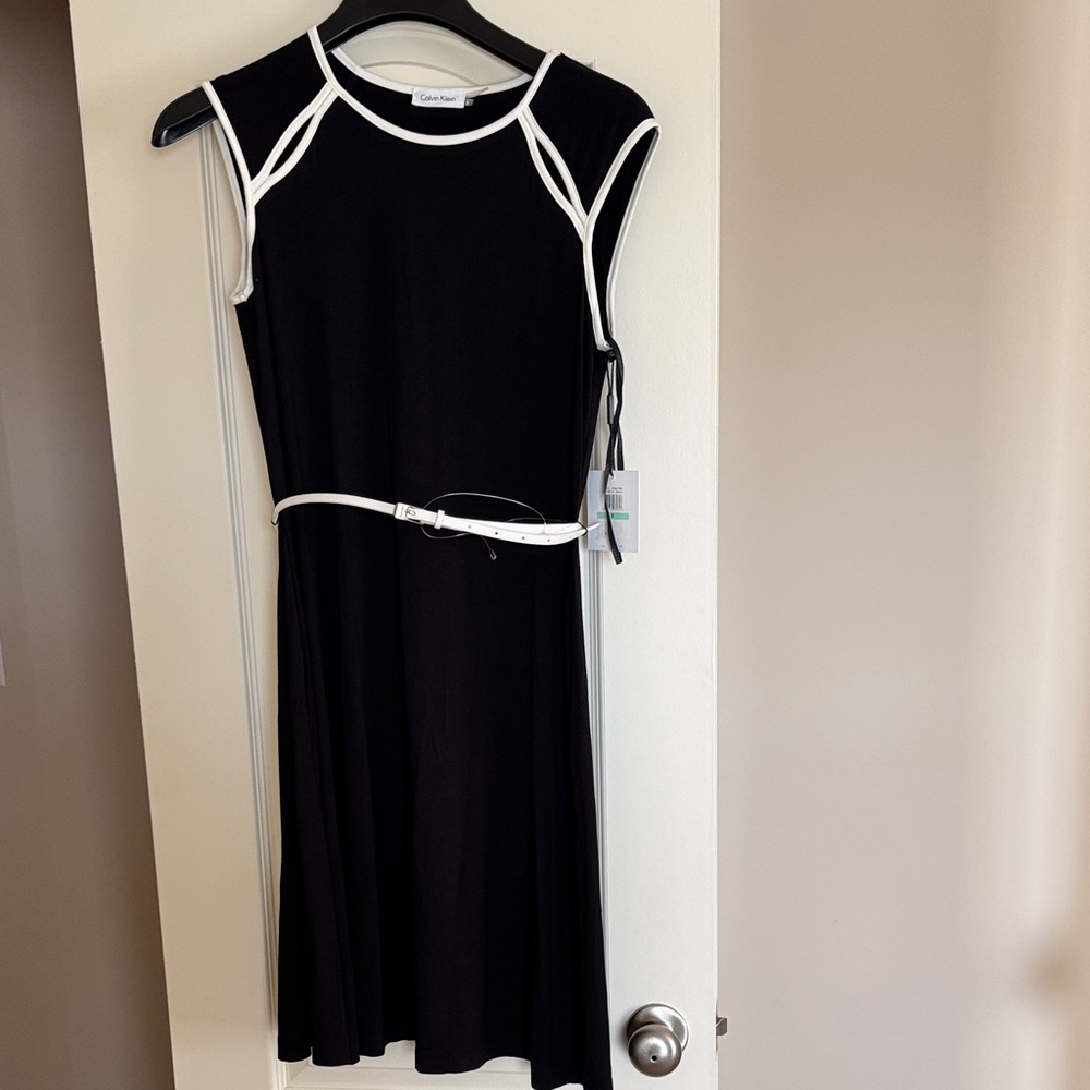 Calvin Klein Black Dress with White Accents NWT